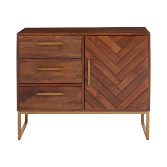 FURCO Brown Mango Wood Sideboard with Door and 3 Drawers for Dining and Living Rooms