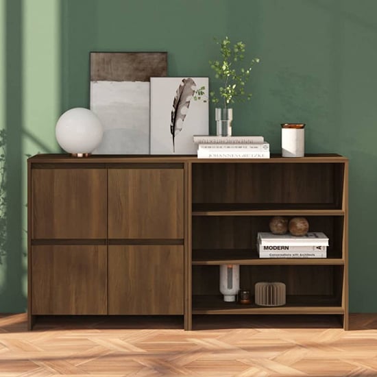 Gilon Wooden Sideboard With 4 Doors 2 Shelves In Brown Oak