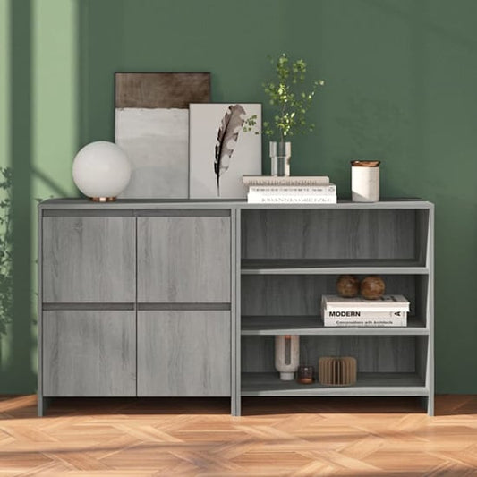 Gilon Wooden Sideboard With 4 Doors 2 Shelves In Grey Oak