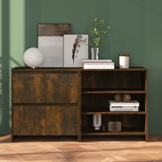 Gilon Wooden Sideboard With 4 Doors 2 Shelves In Smoked Oak