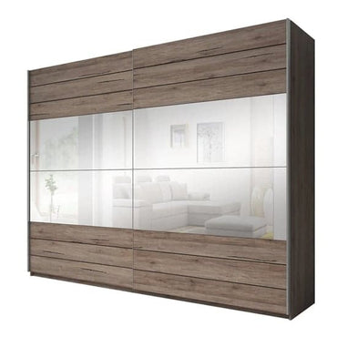 Gitega 200cm Mirrored Sliding Wardrobe in San Remo Oak with 2 Doors and Shelves