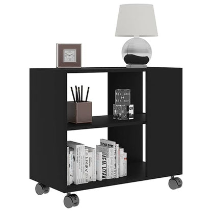 Black Wooden Side Table on Castors for Living Room and Office