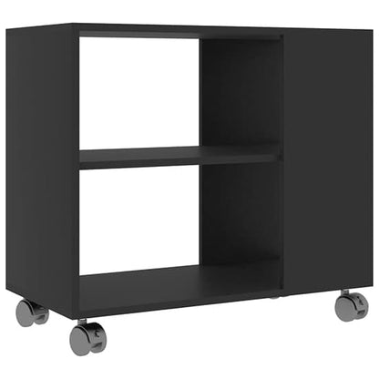 Black Wooden Side Table on Castors for Living Room and Office