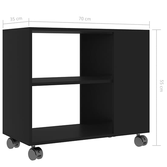 Black Wooden Side Table on Castors for Living Room and Office