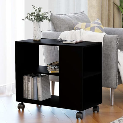 Black Wooden Side Table on Castors for Living Room and Office