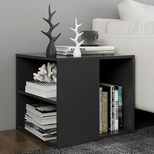 Modern Grey Wooden Side Table with 3 Shelves for Living Room and Bedroom Storage