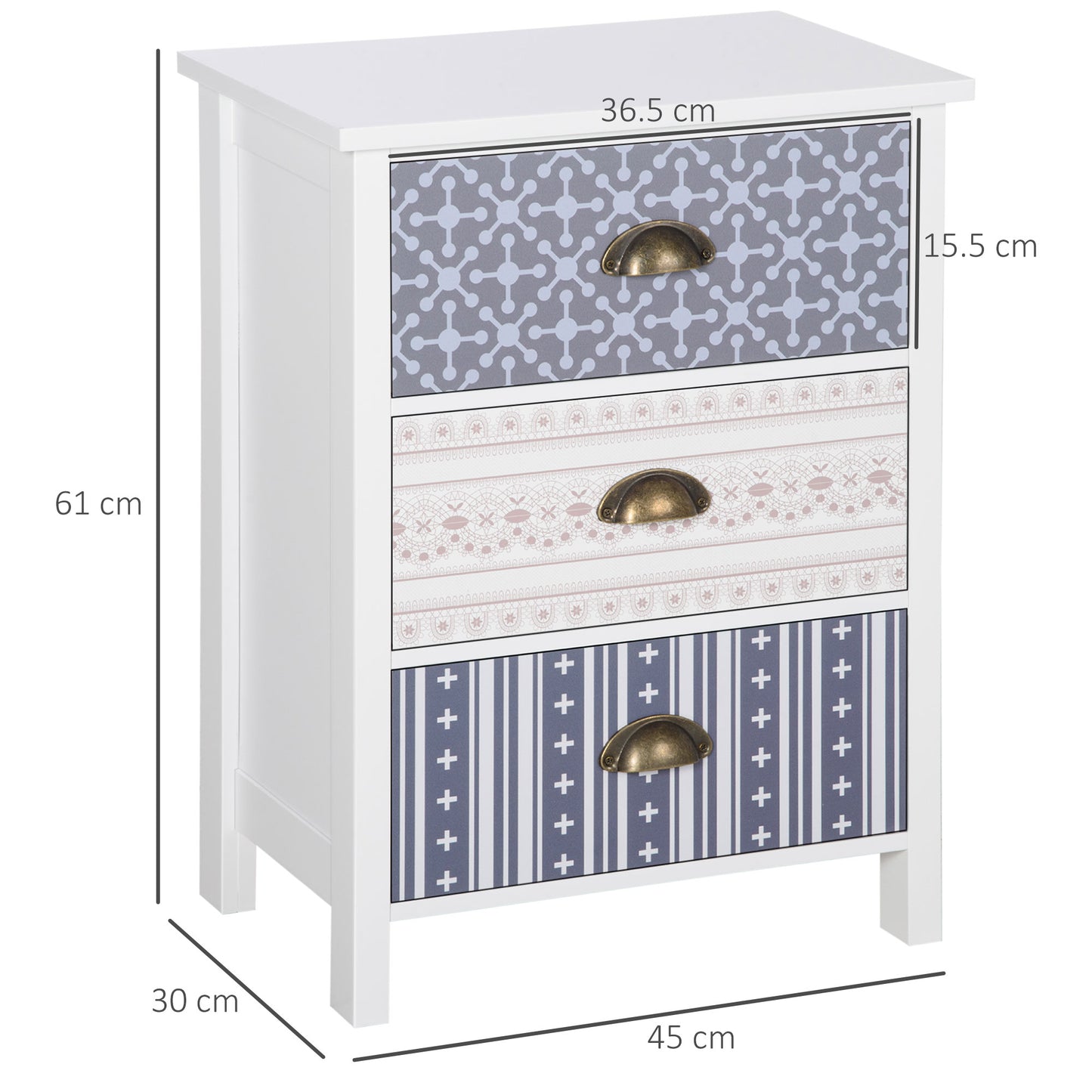 HOMCOM edside Table Set of 2 Chest of 3 Drawers Shabby Chic Nightstands with Metal Handle Sofa Side Table for Living Room, Bedroom,Purple