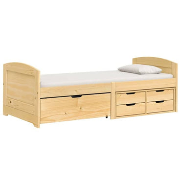 Pinewood Day Bed with Storage Drawers in Brown - Versatile Sofa and Bed Solution