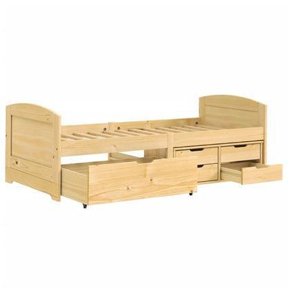 Pinewood Day Bed with Storage Drawers in Brown - Versatile Sofa and Bed Solution