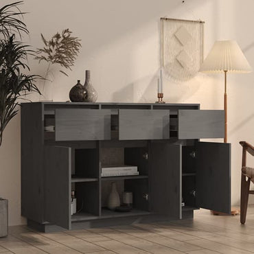 Griet Pine Wood Sideboard With 3 Doors 3 Drawers In Grey