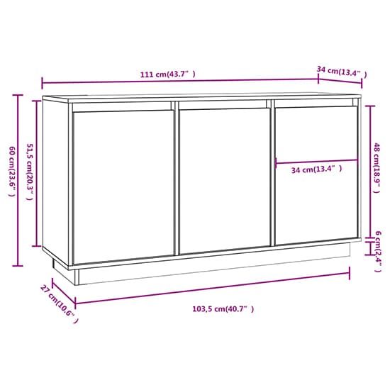 Griet Pine Wood Sideboard With 3 Doors In Black