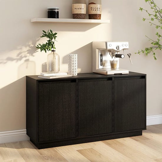 Griet Pine Wood Sideboard With 3 Doors In Black