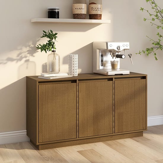 Griet Pine Wood Sideboard With 3 Doors In Honey Brown