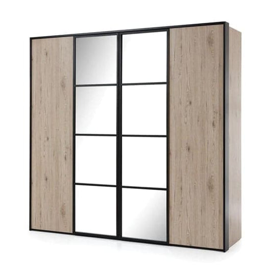 Bordeaux Oak Sliding Wardrobe | Brown | Mirror | 4 Doors | 214cm