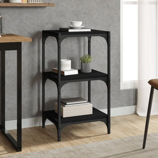 3-Tier Black Wooden Bookshelf with Steel Frame for Home & Office Storage