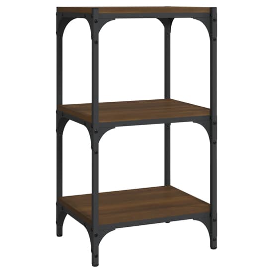 Industrial 3-Tier Brown Oak Bookshelf with Steel Frame for Home or Office Storage