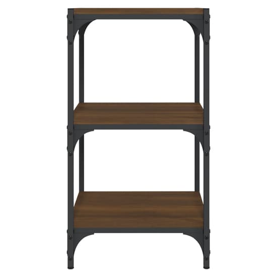 Industrial 3-Tier Brown Oak Bookshelf with Steel Frame for Home or Office Storage