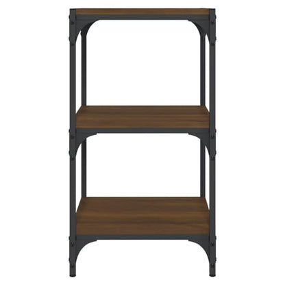 Industrial 3-Tier Brown Oak Bookshelf with Steel Frame for Home or Office Storage