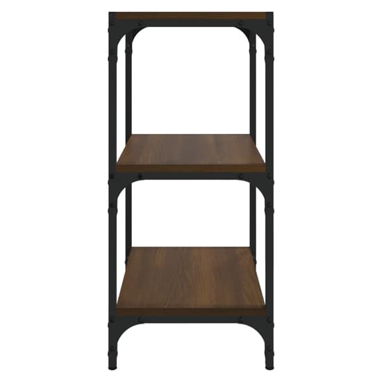 Industrial 3-Tier Brown Oak Bookshelf with Steel Frame for Home or Office Storage