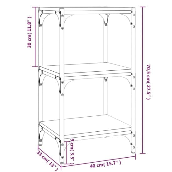 Industrial 3-Tier Brown Oak Bookshelf with Steel Frame for Home or Office Storage