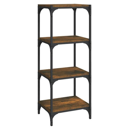 4-Tier Smoked Oak Bookshelf with Steel Frame for Home and Office Storage