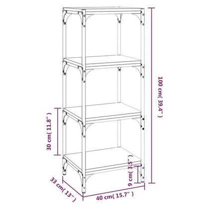 4-Tier Smoked Oak Bookshelf with Steel Frame for Home and Office Storage