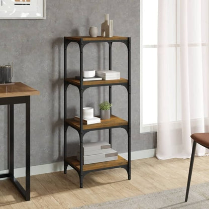 4-Tier Smoked Oak Bookshelf with Steel Frame for Home and Office Storage