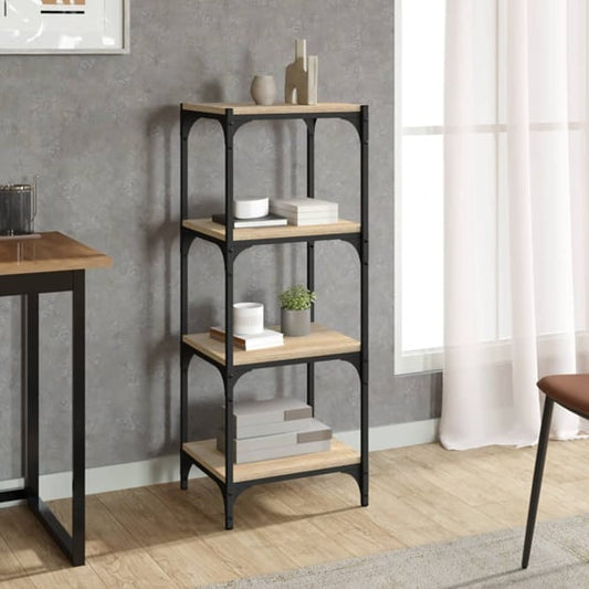 4-Tier Sonoma Oak Bookshelf with Steel Frame for Home and Office Storage