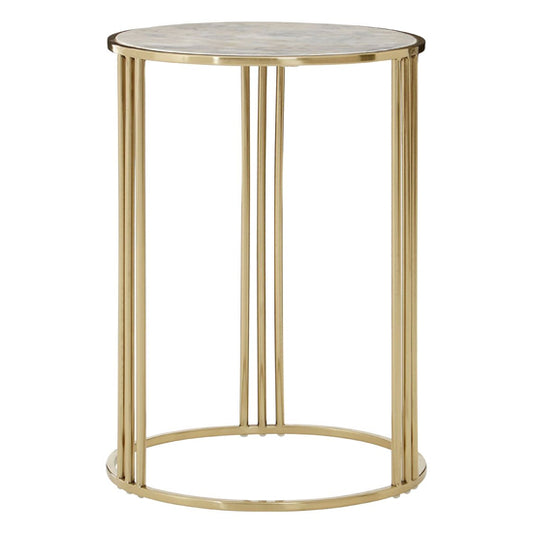 White Marble Round Side Table with Gold Steel Frame