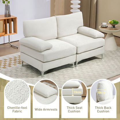 HOMCOM Seater Sofa, Modern Fabric Loveseat with Spring Cushion and Metal Legs, Small Couch for Living Room, Bedroom, Home Office, Reception, Cream White