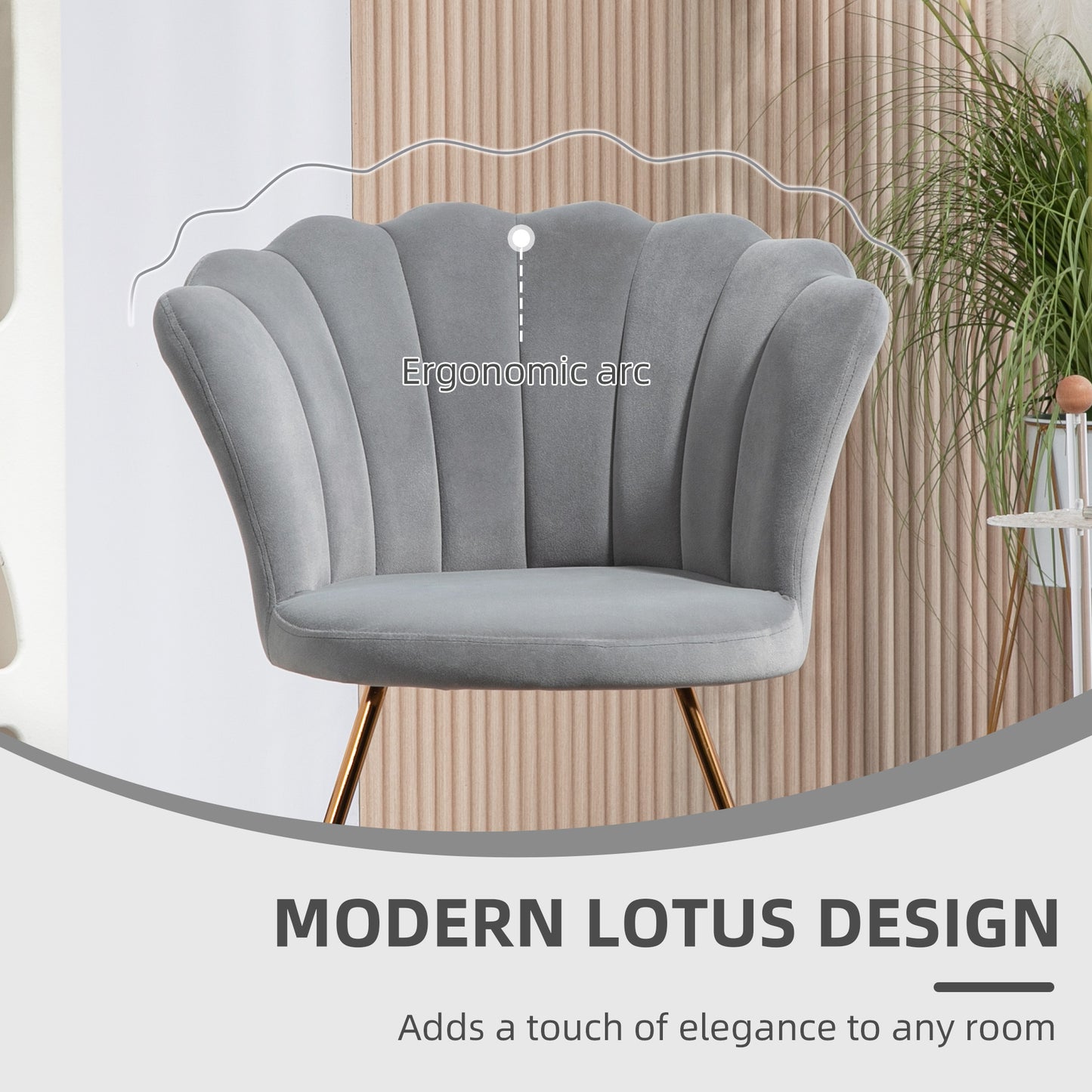 HOMCOM elvet-Feel Lotus Petal Accent Chair - Grey