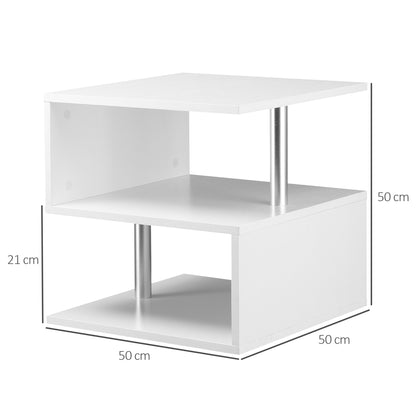 HOMCOM ooden S Shape Cube Coffee Table 2 Tier Storage Shelves Organizer Office Bookcase Living Room End Desk Stand Display Set of 2 (White)