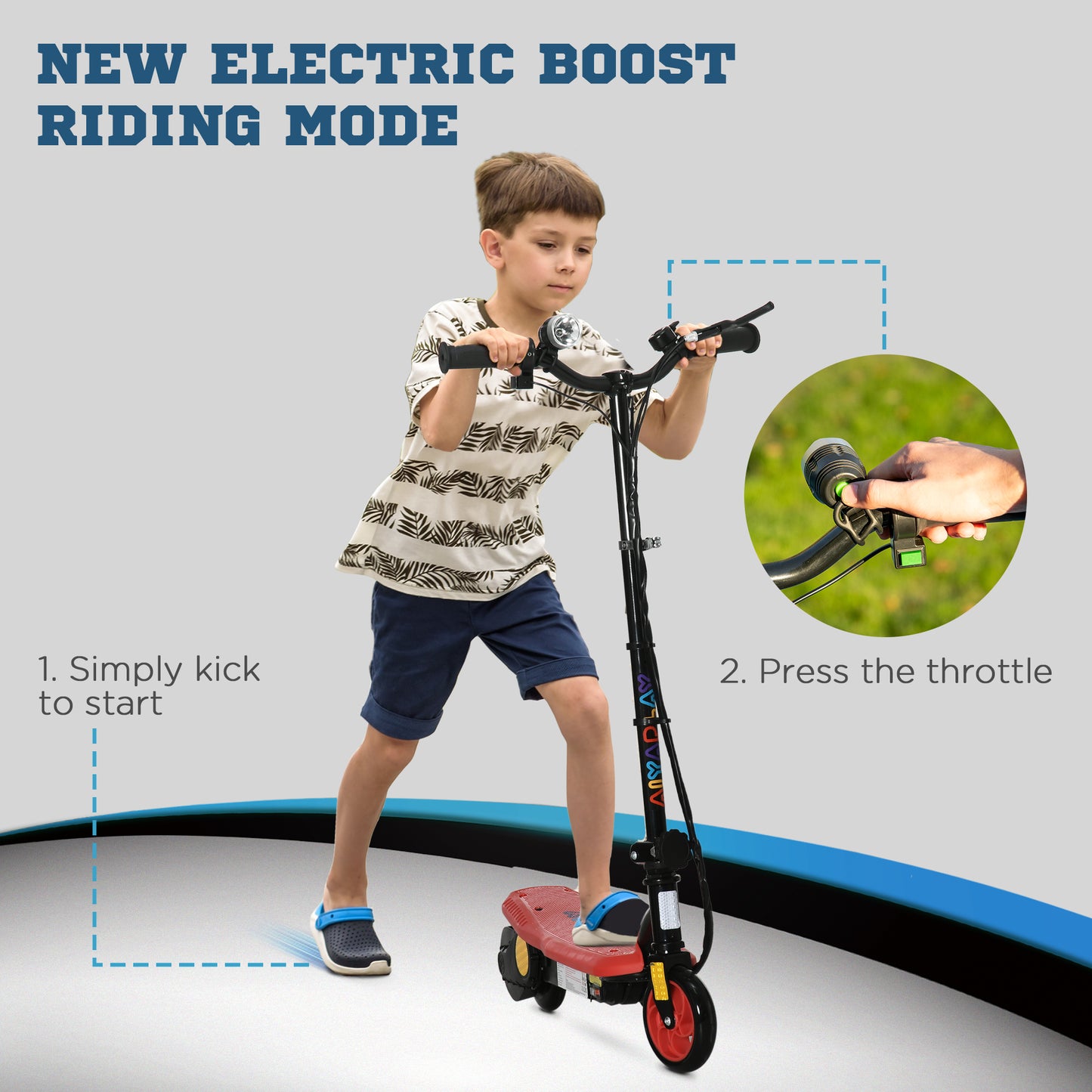 HOMCOM oldable Electric Scooter, with LED Headlight, for Ages 7-14 Years - Red