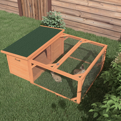 PawHut Rabbit Hutch Outdoor Guinea Pig Hutch with Run Small Animal Off-ground Duck House Hideaway Backyard with Openable Roof 125.5 x 100 x 49cm Orange