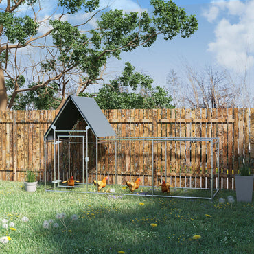 PawHut Walk In Chicken Run Chicken Coop, Large Poultry Cage Hen House for 6-8 Chickens Outdoor w/ Water-Resist Cover 302 x 107 x 172cm