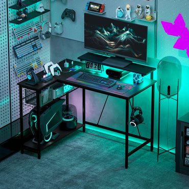 HOMCOM eversible 'L' LED Light Gaming/Work Desk - Black