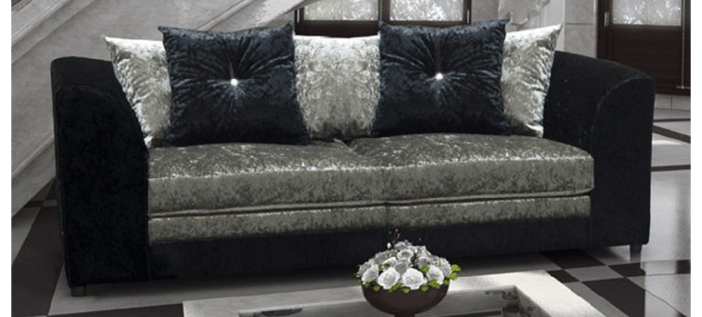 Black and Silver Crushed Velvet Halo 3+2 Seater Sofa Set with Hardwood Frame and Scatter Back