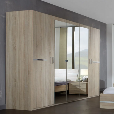 Spacious 5 Door Oak Wardrobe with Mirrored Front | Stylish & Functional Storage Solution