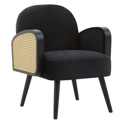 FURCO Black Velvet Armchair with Wooden Legs for Modern Living Rooms