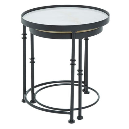 Industrial Marble Nesting Side Tables Set of 2 with Black Iron Frame