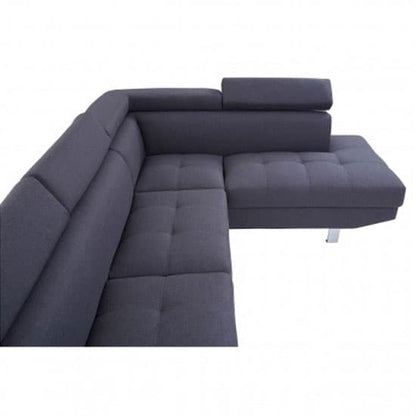 Contemporary Dark Grey Sectional Sofa with Recliner and Chrome Legs