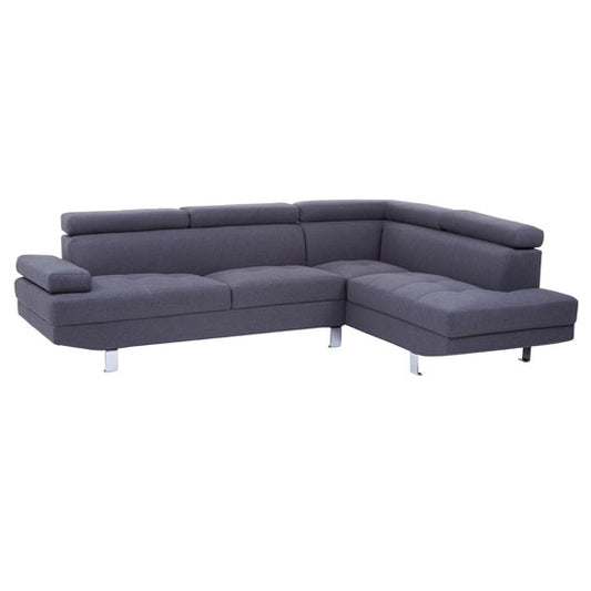 Contemporary Dark Grey Sectional Sofa with Recliner and Chrome Legs