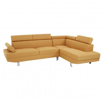 Contemporary Ochre Sectional Sofa with Recliner and Chrome Legs