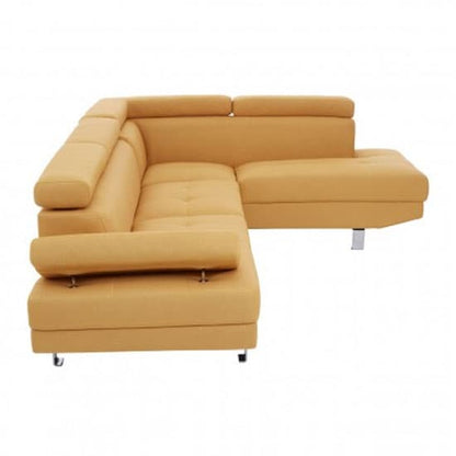 Contemporary Ochre Sectional Sofa with Recliner and Chrome Legs