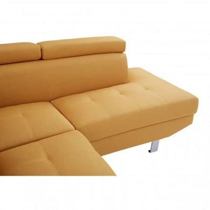 Contemporary Ochre Sectional Sofa with Recliner and Chrome Legs