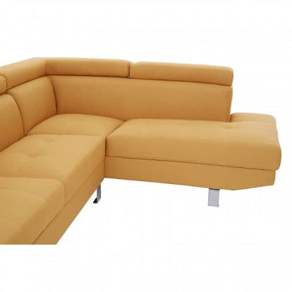 Contemporary Ochre Sectional Sofa with Recliner and Chrome Legs