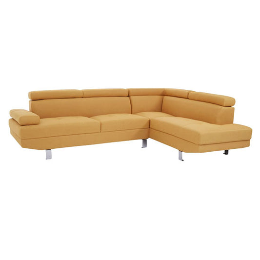 Contemporary Ochre Sectional Sofa with Recliner and Chrome Legs