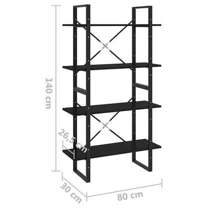 FURCO Feryal 4-Tier Solid Pine Wood Bookshelf in Black for Home Decor