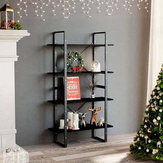 FURCO Feryal 4-Tier Solid Pine Wood Bookshelf in Black for Home Decor