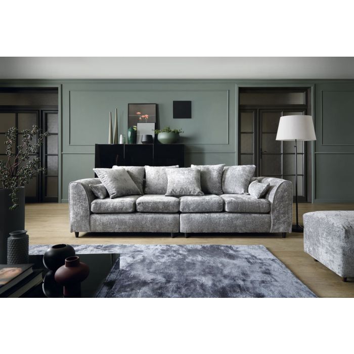 Gilliver Light Grey Fabric Crushed Chenille 4 Seater Sofa - Subtle Elegance | FURCO